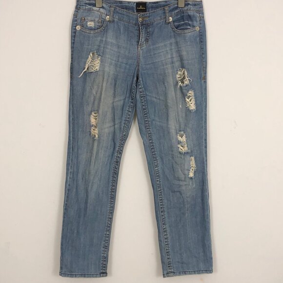 ZCavaricci Jeans Women 14 Blue Distressed Rhinestone Embroidered Relaxed 90s 80s - Picture 1 of 12